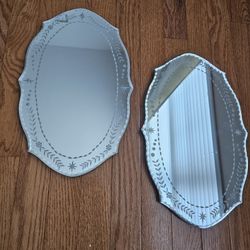 $65.00 - (2) NEW Venetian Style Mirrors w/Multifunctional  Uses, Stunning Etched Designs & Scalloped Border Shape!