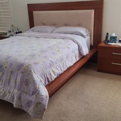 vintage QUEEN SIZE platform bed frame and headboard. MATTRESS NOT INCLUDED
