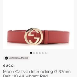 Moon, Calf Skin Interlock G37mm Belt, Vibrant Red