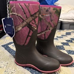 HISEA Women’s Waterproof Rain Boots Neoprene Rubber Pink Camo Sz 10 NWT