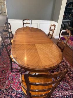 Wood dining table and chairs