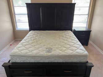 Nightstand Dark Wood King Bed Frame with Storage