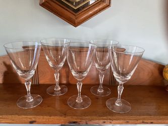 Set of 5 Fostoria Priscilla Crystal Wine Glasses / Goblets