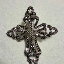 .925 heavy thick sterling silver Marcasite cross pendant.