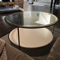 Round Glass Top White Bottom Coffee Table 