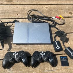 Sony PlayStation 2 PS2 Slim Console Satin Silver SCPH-79001 Bundle