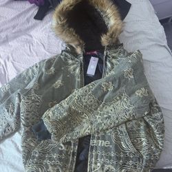 Supreme Bandana Jacquard Denim Hooded Work Jacket Size Small
