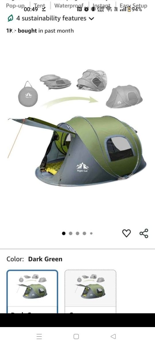Night Cat 2 Person Camping Tent Family Tent Pop-up Tent Waterproof Instant Easy Setup. See photos.