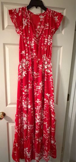 Women’s maxi dress, red Hawaiian floral print