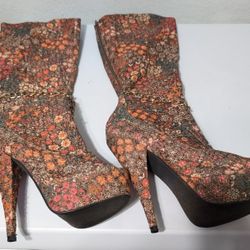 Mona Mia Eloisa fabric Open Toe Boots  Size 8.5
