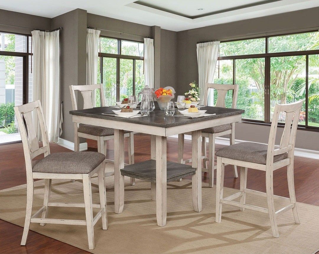 Brand New Rustic Antique White, Gray 5pc Counter Height Dining