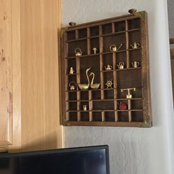 Antique wooden printers tray brass fitting edges