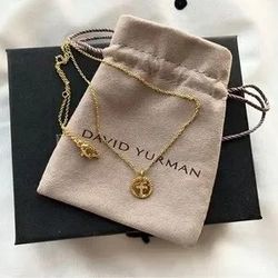 David Yurman 18k yellow gold cross necklace with pavé diamonds