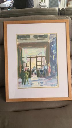 Vintage 1961 Signed Original Gouache/Watercolor Painting — Framed Street Scene Art
