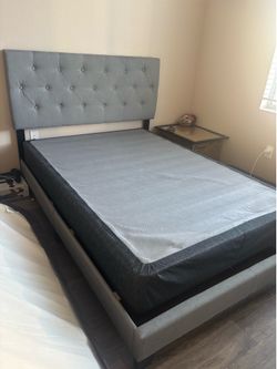 GREY WAYFAIR BED FRAME  + BOXSPRING (FULL SIZE)