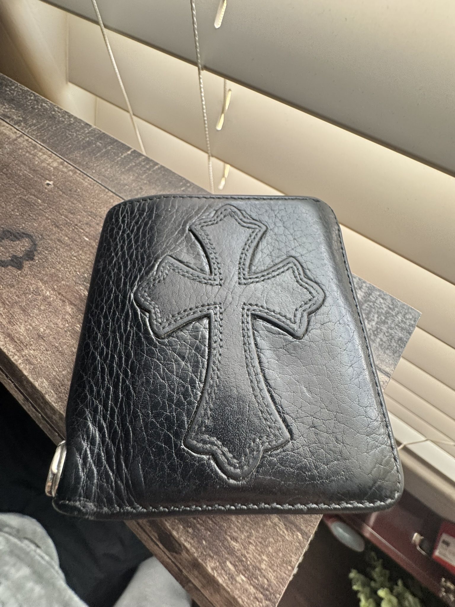 AUTHENTIC Chrome hearts black leather cross path bifold wallet