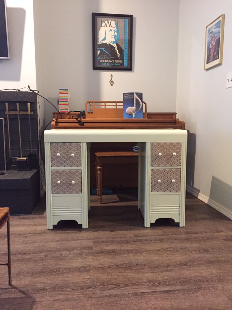 Refinished Soft Green Makeup Vanity / Desk