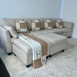  Sectional Beige Sofa with Storage