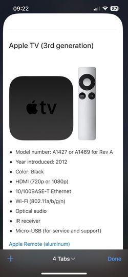Apple TV 3rd Generation With Power Cable Remote And HDMI. Barely Used. With Power Cable Remote And HDMI. Barely Used.