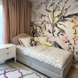 Bed frame, beige, Twin With Mattress And bed storage box