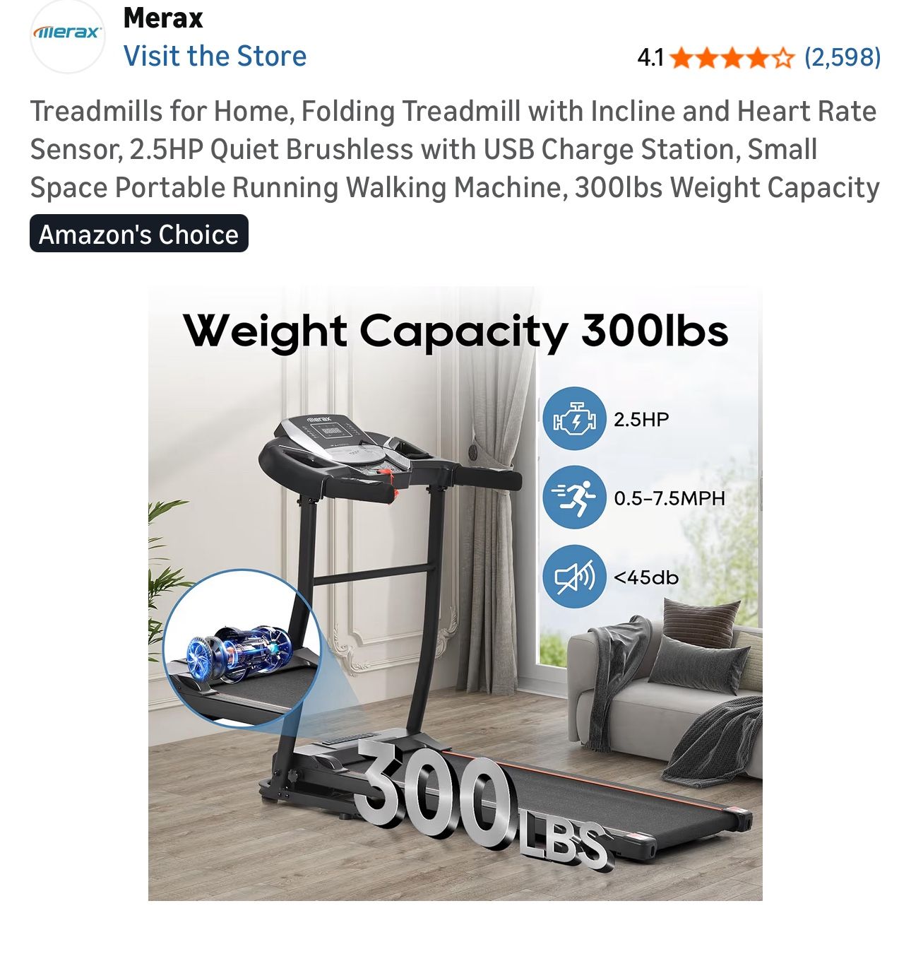 Folding Treadmill with Incline and Heart Rate Sensor + Optional Desk Attachment