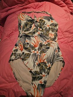 Kona Sol Tropical Plumeria Tropical One Piece SwimSuit Small Strapless Strap Size XL