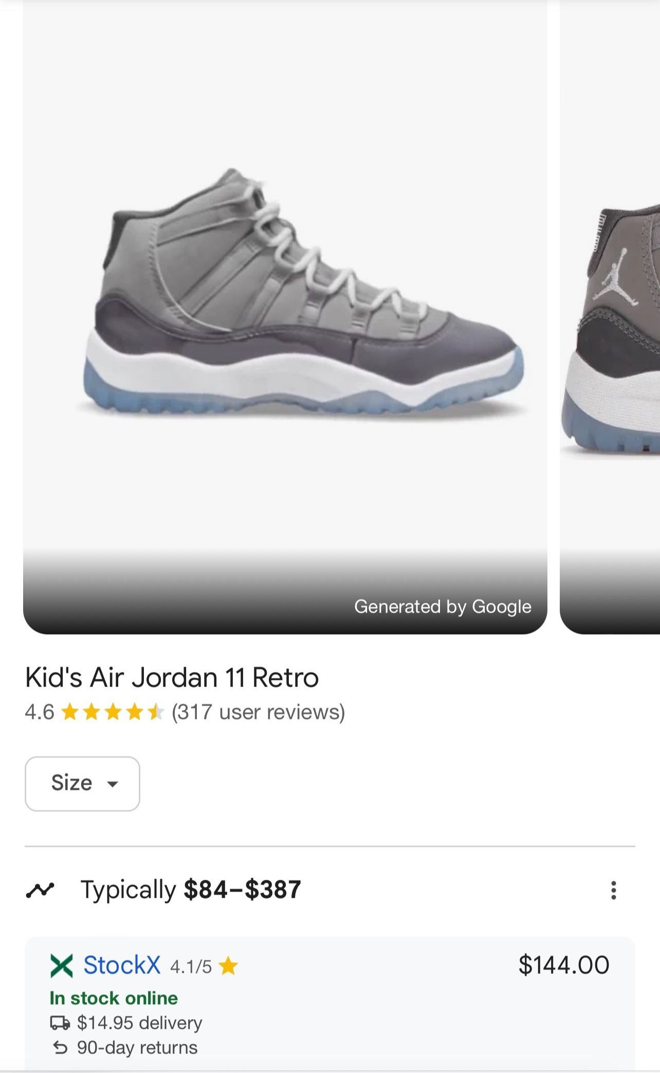 Kids Air Jordan Retro 11 Cool grey Sz 10c