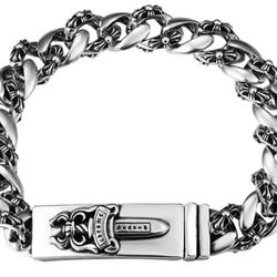 Chrome Hearts Style Antique Silver Plated Dagger Bracelet 