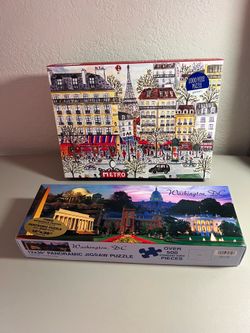Jigsaw puzzles “Paris by Michael Storrings & Panoramic Washington DC - both in perfect condition
