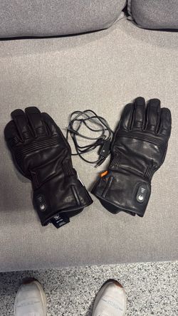 Black Leather Heated Gloves with USB Cable