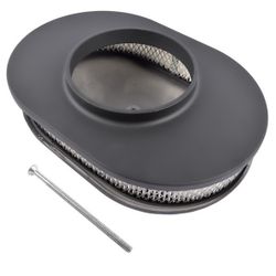 NEW-12"Oval Fully Finned Black Aluminum+Element Suit 4 Barrel Carbs Air Cleaner