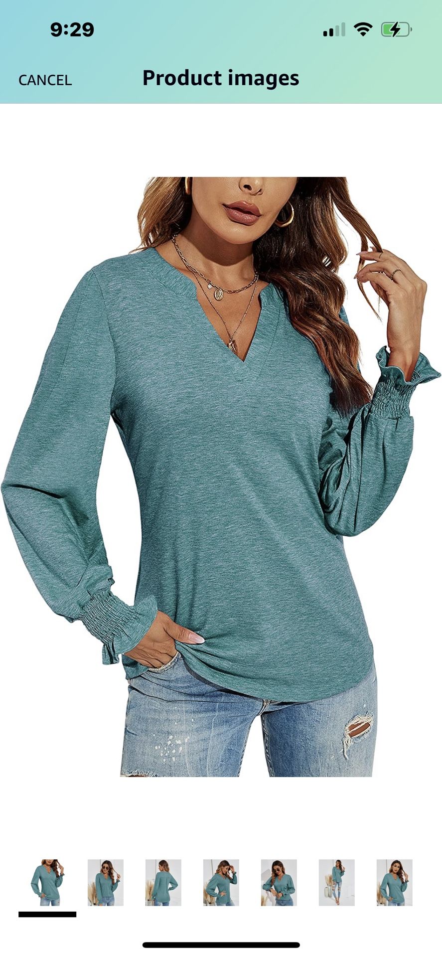 NEW Romanstii Women's Casual V-Neck T-Shirt Loose Puff Long Sleeve Tops Tunic Blouse
