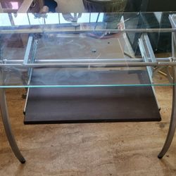 Glass Top Desk with Pull Out Keyboard Holder