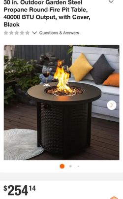 30 in. Outdoor Garden Steel Propane Round Fire Pit Table, 40000 BTU Output, with Cover, Black