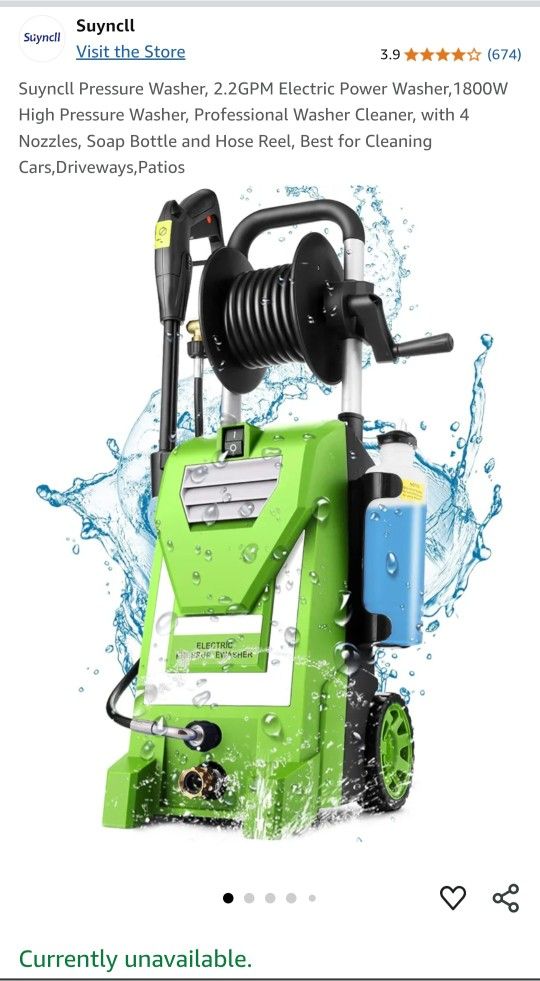 Unopened Suyncll 2.2gpm Electric 1800 W Pressure Washer