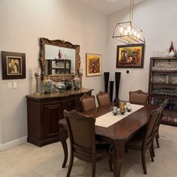 Bernhardt Embassy Row Marble Top Buffet and Dining Furniture Set with six chairs