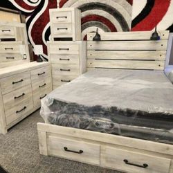 Cambeck Whitewash Footboard Storage Bedroom Set..3-PIECE (BED, DRESSER, NIGHTSTAND) 