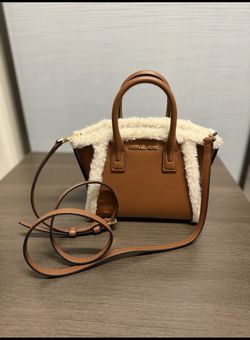 Michael Kors Faux Shearling-Trim Mini Satchel - Chestnut Brown