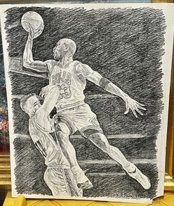 Basketball Lithograph Signed. 15 X  20