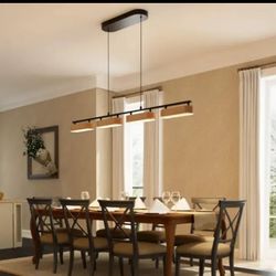 43.3" Linear Island Lights for Kitchen, 32W Wood Chandeliers for Dining Room, LED Rustic Dimmable Lighting Fixture for Farmhouse, 4-Light Pendant Ligh