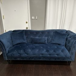 Navy Blue Velvet Sofa + Loveseat Set - Excellent Condition 
