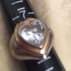 Large Heart Faux Diamond Silver Plated And Gold Ring