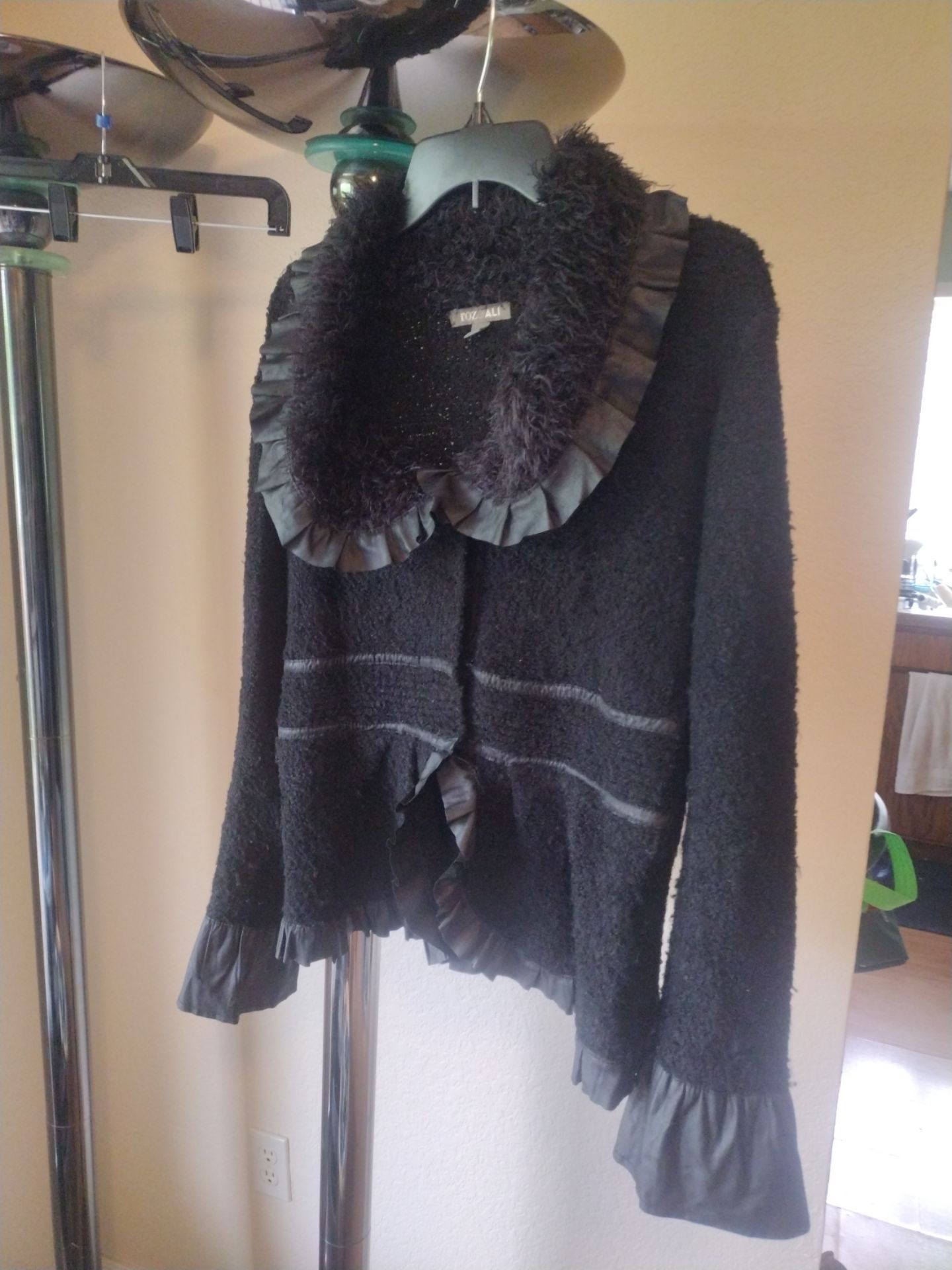 Roz & Ali Black Shaggy Cardigan Ruffle