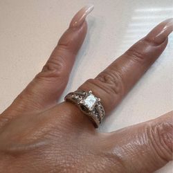 14k white gold princess cut dimond ribg and  wedding band