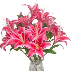 rtificial Lily Flowers,6 Pcs Faux Lily Flowers,23 Inch Long Stem Tiger Lily Branch with 3 Full Blooms and 4 Leaves, Latex Real Touch Lilium Flower for