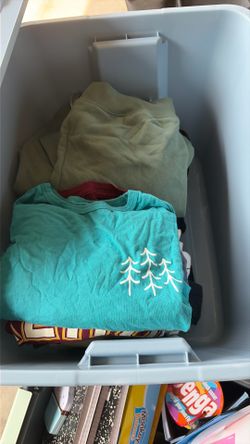 Bin of boys XL/men small, mostly long sleeve shirts