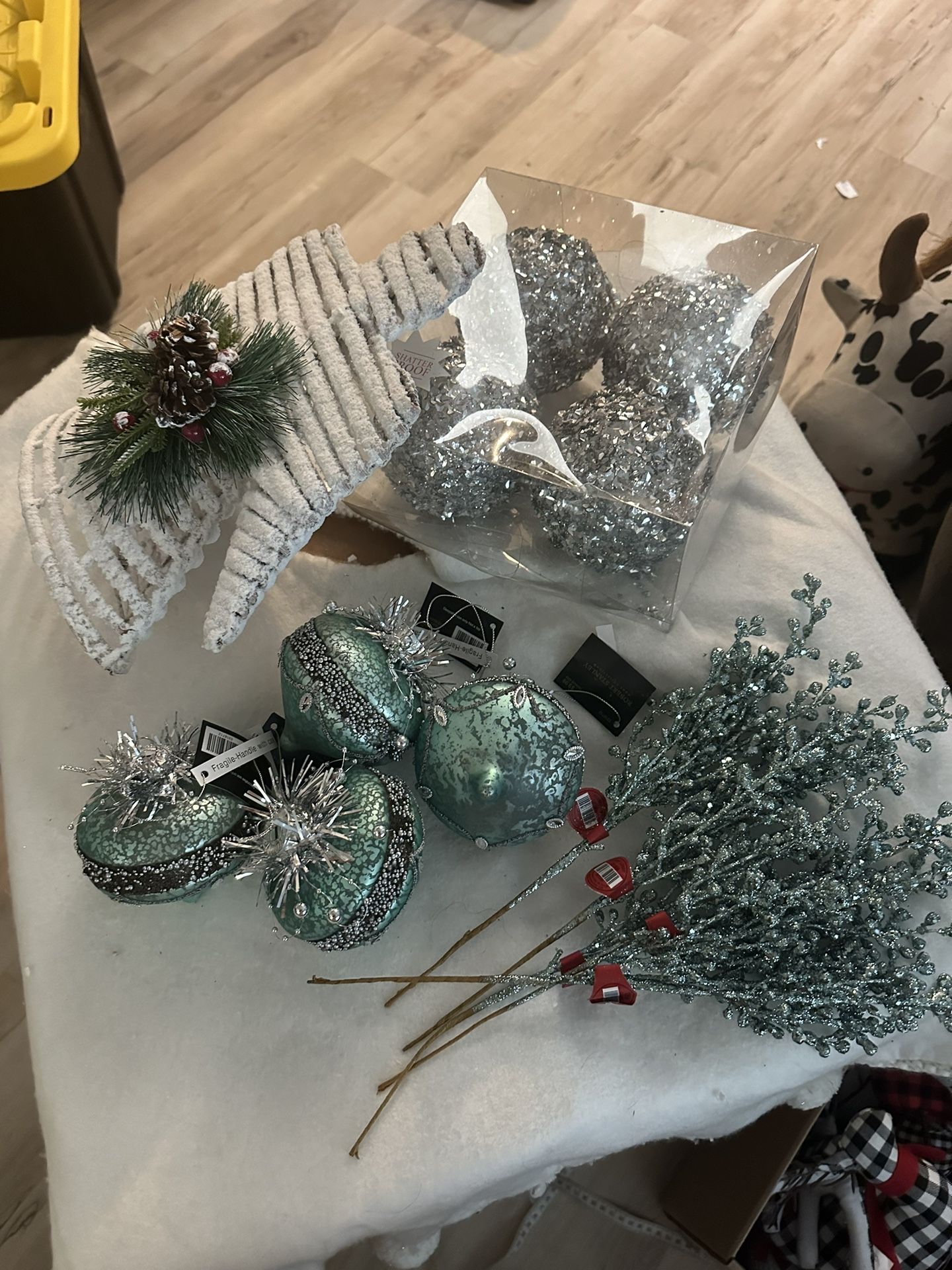 Christmas Ornaments In Beautiful Sage Green Silver And White Angel
