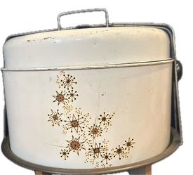 Vintage white metal cake carrier