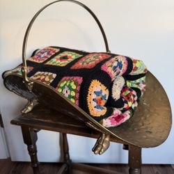 Vintage Brass Firewood Holder | Hammered Metal Log Carrier