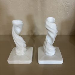 Antique Milk Glass Candle Stick Holders